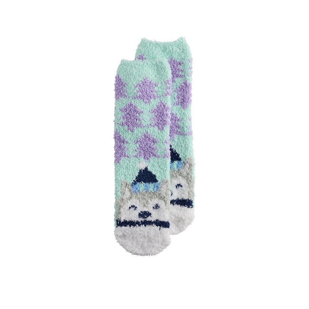 SHINE Fuzzy Dog Pattern Socks- husky & trees. NWT
